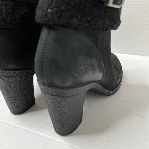 Timberland Atlantic Heights Fur Collar Black Block Heel Boot‎ Size 8.5 - Picture 7 of 11